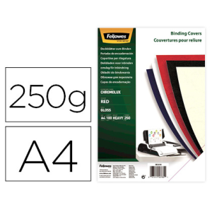 Tapa de encuadernacion fellowes din a4 carton brillo rojo chromolux 250 gr pack de 100 unidades