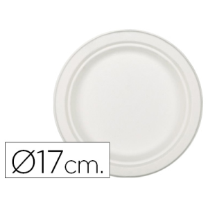 Plato de fibra de caña de azucar blanco 17 cm diametro paquete de 50 unidades