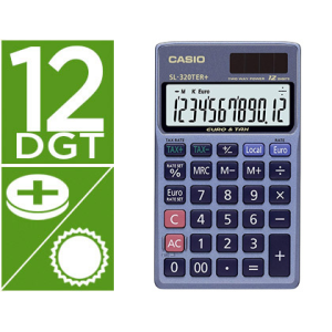Calculadora casio sl-320ter bolsillo 12 digitos tax +/- conversion moneda tecla doble cero color azul