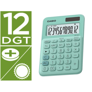 Calculadora casio ms-20uc-gn sobremesa 12 digitos tax +/- color verde