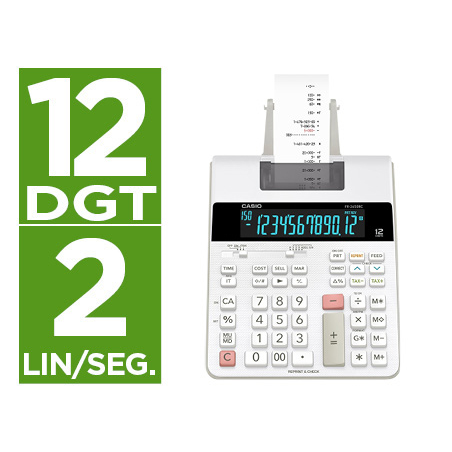 Calculadora casio impresora pantalla lc papel 58 mm impresion bicolor fr-2650rc 12 digitos dc color blanco