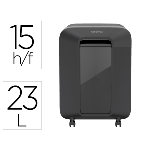 Destructora de documentos fellowes lx201 capacidad de 12h seguridad p5 grapas clips y tarjetas 23 litros negra