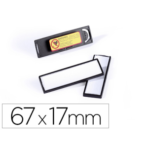 Identificador portanombre durable pvc antiarañazos con iman y efecto lupa color negro 67x17 mm
