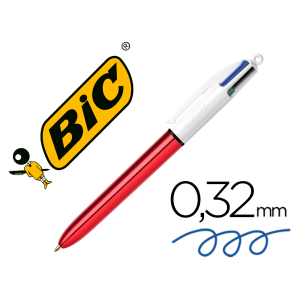 Boligrafo bic cuatro colores shine rojo punta de 1 mm