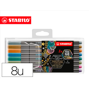 Rotulador stabilo punta de fibra pen 68 metallic estuche plastico de 8 unidades colores surtidos