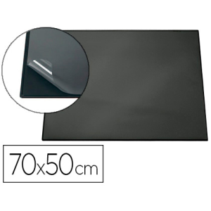 Vade sobremesa durable negro con tapa transparente 70x50 cm