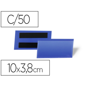 Funda durable magnetica 100x38 mm plastico azul ventana transparente pack de 50 unidades