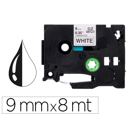 Cinta q-connect tze-221 blanco-negro 9mm longitud 8 mt