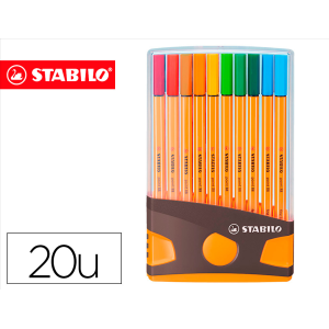 Rotulador stabilo punta de fibra point 88 color parade antracita/naranja estuche de 20 unidades colores surtidos