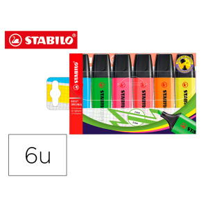 Rotulador stabilo boss fluorescente 70 estuche de 6 unidades colores surtidos