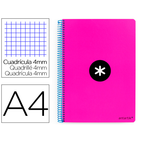 Cuaderno espiral a4 antartik tapa dura 80h 90gr cuadro 4mm con margen color rosa fluor