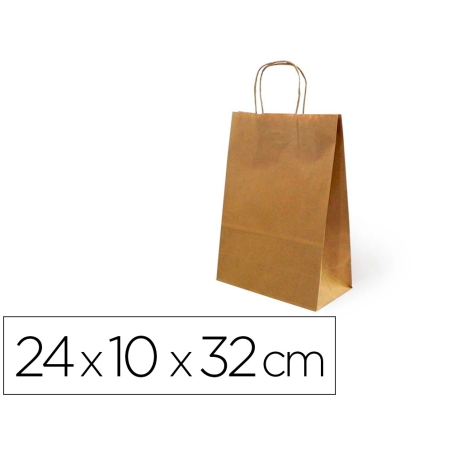 Bolsa kraft basika natural reciclado 90 gr asa retorcida tamaño /'s/' 240x100x320 mm