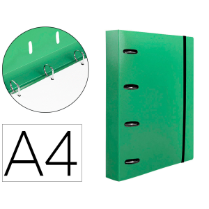 Carpeta con recambio liderpapel a4 cuadro 5mm 100 hojas 80g polipropileno 4 anillas 25mm color verde