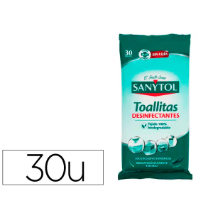 Toallita desinfectante sanytol biodegradable paquete de 30 unidades