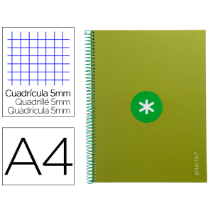 Cuaderno espiral a4 micro antartik tapa forrada 80h 90 gr cuadro 5mm 1 banda 4 taladros verde