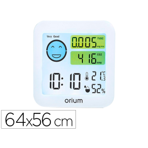 Medidor de aire orium quaelis 20 medidor de co2 y cov superficie 30 m2 pantalla lcd color blanco 8x2,5 x 8 cms