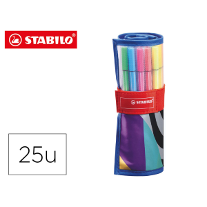 Rotulador stabilo punta de fibra pen 68 arty estuche rollerset de 25 unidades colores surtidos