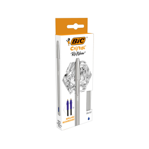Boligrafo bic cristal renew cuerpo en aluminio mate tinta azul + 2 recambios en caja de carton