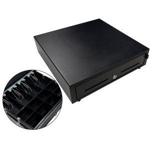 Cajon portamonedas 8 monederos 4 billeteros apertura manual y llave color negro 410x415x110 mm