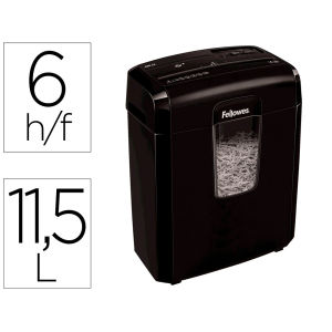 Destructora de documentos fellowes lx-25m capacidad 6h p4 destruye grapas clips y tarjeta papelera 11,5 l