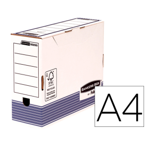 Caja archivo definitivo fellowes a4 carton reciclado 100% lomo 100 mm montaje automatico color azul