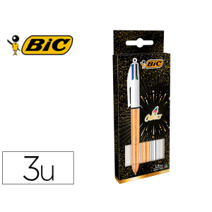 Boligrafo bic cuatro colores set regalo 50 aniversario 2 unidades shine color oro mate + 1 unidad shine color plata
