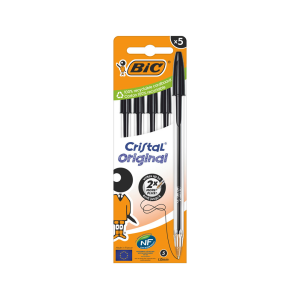 Boligrafo bic cristal original tinta negra bolsa de 5 unidades