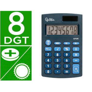 Calculadora liderpapel bolsillo xf06 8 digitos solar y pilas color azul 98x62x8 mm
