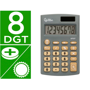Calculadora liderpapel bolsillo xf07 8 digitos solar y pilas color gris 98x62x8 mm