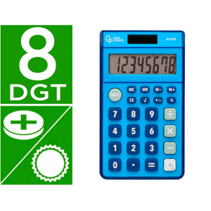 Calculadora liderpapel bolsillo xf09 8 digitos solar y pilas color azul 115x65x8 mm
