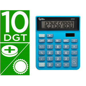 Calculadora liderpapel sobremesa xf21 10 digitos solar y pilas color azul 127x105x24 mm