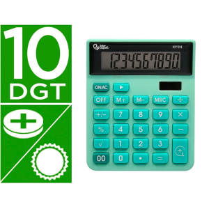 Calculadora liderpapel sobremesa xf24 10 digitos solar y pilas color verde 127x105x24 mm