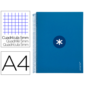 Cuaderno espiral a4 micro antartik tapa forrada 120h 90 gr cuadro 5mm 5 bandas 4 taladros color azul marino