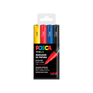 Rotulador uni posca pc-1m/4c marcador de pintura punta extrafina 0,7 mm estuche de 4 unidades colores basicos