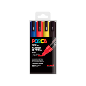 Rotulador uni posca pc-5m/4c marcador de pintura punta conica 1,8-2,5 mm estuche de 4 unidades colores basicos