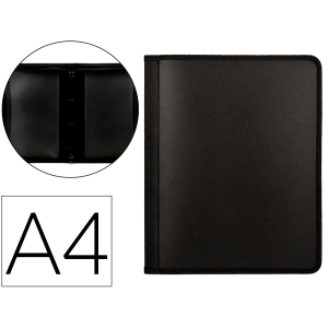 Carpeta liderpapel 4 anillas 25 mm polipropileno cierre cremallera 4 bolsillos interiores con ribete color negro