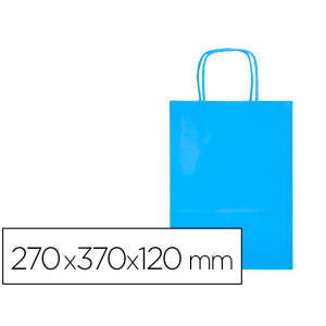 Bolsa papel q-connect celulosa celeste m con asa retorcida 270x370x120 mm