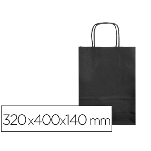 Bolsa papel q-connect celulosa negro l con asa retorcida 320x400x140 mm