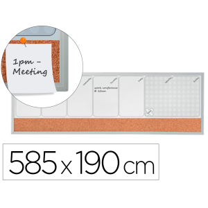 Planificador semanal nobo magnetico + tablero corcho horizontal con marco de aluminio 585x190 mm