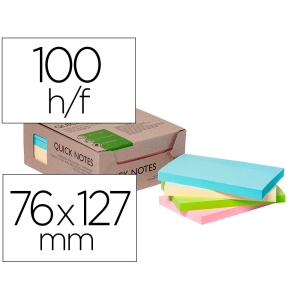 Bloc de notas adhesivas quita y pon q-connect 76x127 mm 100% papel reciclado colores pasteles en caja de carton