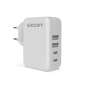Cargador de pared groovy 2 usb + 2 usb-c 4.8a color blanco