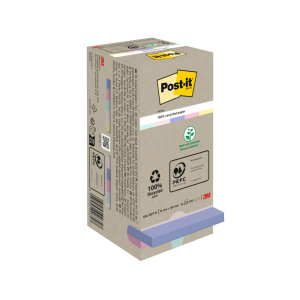 Bloc de notas adhesivas quita y pon post-it 76x76 mm 100% reciclada pefc en torre pack de 16 unidades colores