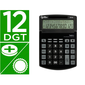 Calculadora liderpapel sobremesa xf40 12 digitos dos lineas solar y pilas negro 175x120x30 mm 40% reciclada