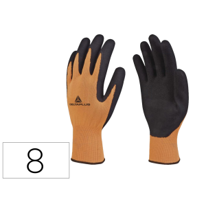 Guantes deltaplus poliester impregando latex palma y dedos naranja fluor/negro talla 8