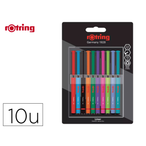 Rotulador rotring fineliner punta metalica 0,4 mm pack de 10 colores surtidos