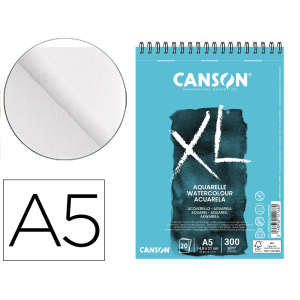 Bloc dibujo acuarela canson xl aquarelle grano fino din a5 microperforado espiral 14,8x21 cm 20 hojas 300 gr/m2