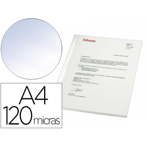 Funda multitaladro esselte din a4 polipropileno cristal 120 mc caja de 100 unidades