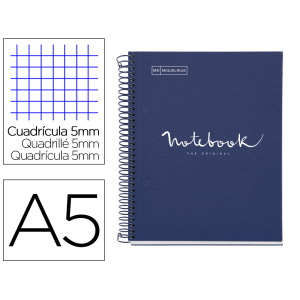 Cuaderno espiral miquelrius notebook 1 emotions tapa forrada din a5 microperforado 80 hojas 90g/m2 cuadro 5 mm