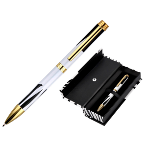 Boligrafo belius dualita cuerpo blanco color negro tinta azul caja de diseño