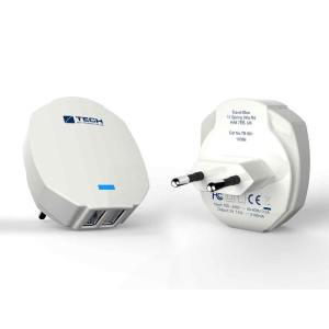 Adaptador de corriente travel blue europa de pared doble usb 2.1a color blanco